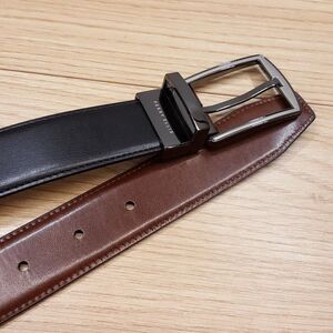 PERRY ELLIS Belt Mens Size 32 Black Brown Bonded Leather Reversible